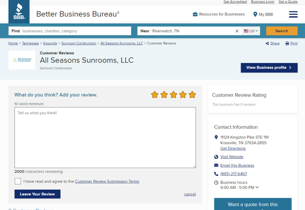 Review Knoxville Sunroom Contractors